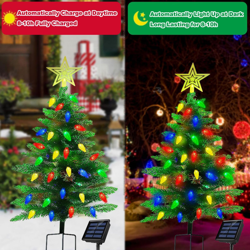 2 Pack Solar Christmas Tree Outdoor Christmas Decorations 8 Modes Solar Xmas Tree Lights With 100 LED Waterproof Outdoor Christmas Lights For Yard